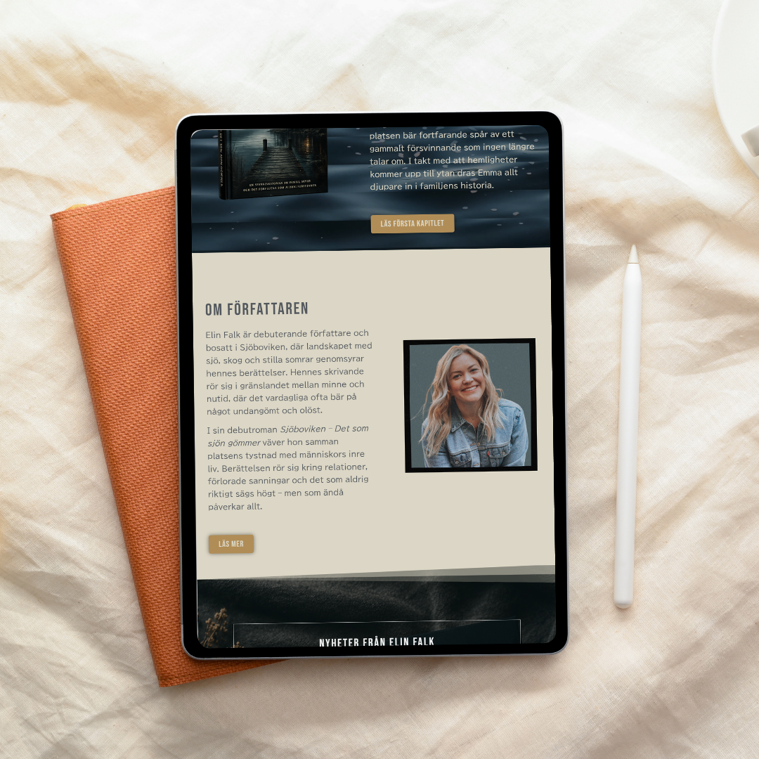 Web design for an author tablet mockup
